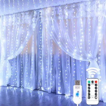 3 М/4 М/6 М USB-Венец LED String Light 8 Режими за Дистанционно Управление на Коледна Приказка Венец Завеса Светлина Декор За Дома на Празника Декоративна Лампа