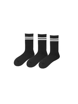 3 чифта бели памучни чорапи в тънка ивица с дълъг ръкав
