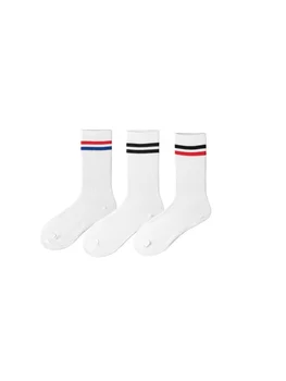 3 чифта бели памучни чорапи в тънка ивица с дълъг ръкав Изображение 2