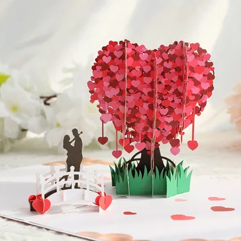 3D Романтична Картичка на Фестивала на Дървото на Любовта Поздравителна Картичка Love Heart Креативен Подарък За Свети Валентин За Приятелка Подарък Карта на Цветята-Магазин
