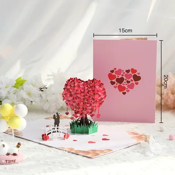 3D Романтична Картичка на Фестивала на Дървото на Любовта Поздравителна Картичка Love Heart Креативен Подарък За Свети Валентин За Приятелка Подарък Карта на Цветята-Магазин Изображение 2