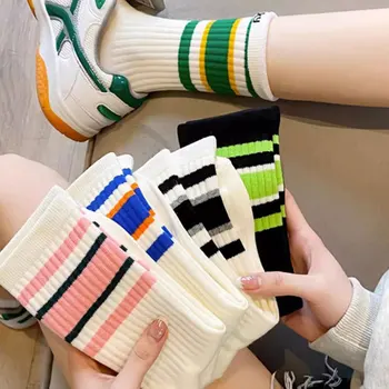 5 двойки женски шарени чорапи за екипажа, удобни и модерни шарени спортни чорапи за жените, еластични чорапи над глезена за момичета