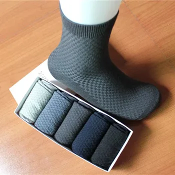 5 двойки / лот, мъжки чорапи от бамбуково влакно, висококачествени мъжки дишащи компресия чорапи със средна плътност, бизнес ежедневни чорапи, абсорбиращи потта. Изображение 2