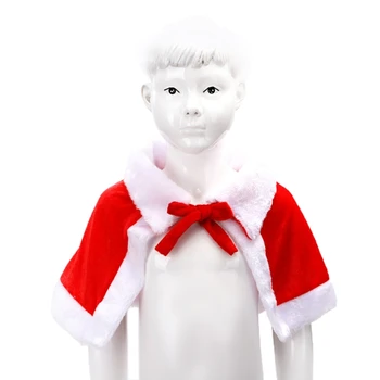 652F Детски Възрастен Red Velvet Коледен Костюм на Дядо Коледа С Кожа Яка Мис Дядо Кратък Дъждобран-Шал с Коледна Шапка Червен Шал С Качулка Изображение 2
