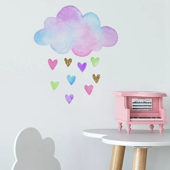6ШТ стенни стикери, расписанных ръчно разноцветни облаците на любовта, за украса на детската стая, самозалепващи подвижни стикери, лесни за използване Изображение 2