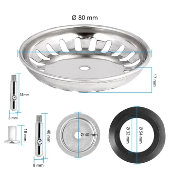 80 мм, Мивки за баня Мрежест филтър за мивка Капак за тоалетна филтър за мивка Смяна на дупки Мъничета за отпадъци от неръждаема стомана