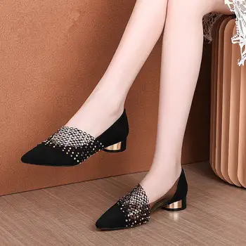 Akexiya 2021, Нова дамски обувки, лятна мода, дантелени модела обувки с кристали, дамски сандали на висок ток, обувки-лодка на площада обувки, дамски обувки