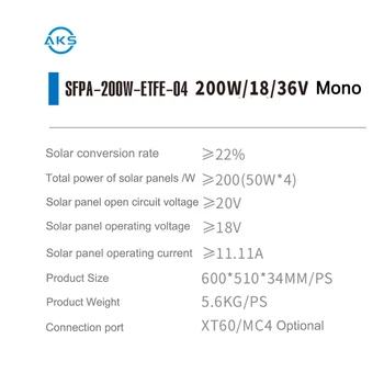 AKS Manufacture Battery Mono Solar Panel Kit 200 W 18 До 36 За Преносима система комплекти за слънчеви панели Изображение 2