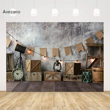 Avezano Детски Фонове за Рожден Ден за Снимки Лек Ретро Дървена Кутия За Секс Часовници Торта Разбития Декор на Заден План Подпори за фото студио