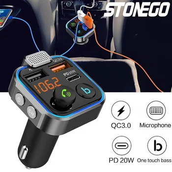 Bluetooth 5.0 FM-предавател комплект за Кола MP3-модулатор Плейър, Безжичен Високоговорител Аудиоприемник Двойно USB бързо зарядно устройство за Автомобилни аксесоари