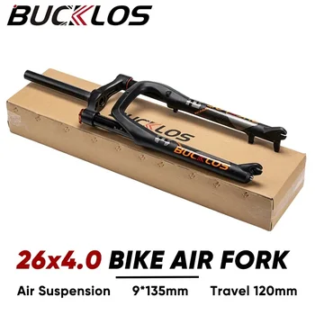 BUCKLOS 26X4.0 Вилица с въздушно окачване Fat Bike Travel 120 мм Велосипедна вилка с ръчно заключване 9 мм QR-вилица за плажен велосипеди резервни Части за колоезденето