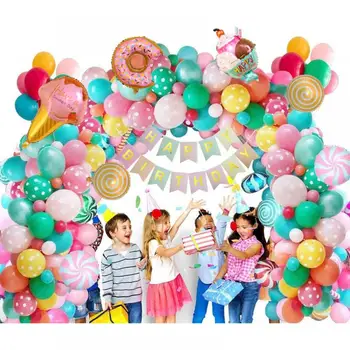 Candyland Тема Балон Венец Арка Комплект Понички, Сладолед, Бонбони Фолио Балони за рождения Ден на Бебе Душ Момиче Вечерни Украса