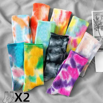 CHRLEISURE, 2 Чифта /комплект Мъжки памучни чорапи със Средна дължина, Трендови чорапи С равен брой гласове-боя, Градиентный Цвят, Модерни Спортни Чорапи с индивидуалността