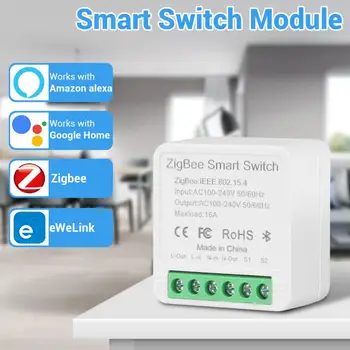 eWeLink Zigbee 16A MINI Smart Switch, автоматичен прекъсвач с подкрепата на 2-позиционен таймер за управление, безжичен превключвател работи с Алекса Google Home