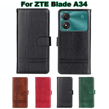 For калъф за ZTE Blade A34 Case Портфейла Fundas Leather Корпуса Flip Phone Cover For Capinha De Celular ZTE Blade A34 A 34 Etui 6.6