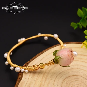 GLSEEVO Гривна от естествени перли в стил барок, Женски регулируема гривна с цветя, бутик-подарък за сватбени партита GB0048 Изображение 2