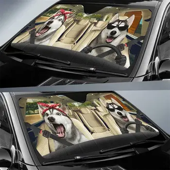 Greture Куче Хъски сенника на Предното Стъкло на Автомобила Suv Камион сенника На Предното Прозорец Козирка Защитно покритие 57x27,5 Инча(а) А) Автомобилен Козирка Изображение 2