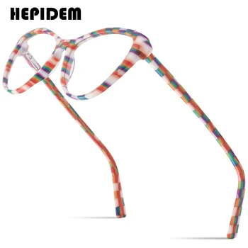 HEPIDEM, Боядисана клетчатая Ацетатная рамки за оптични очила, женски нови очила по рецепта 