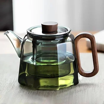 Janpanese 500 мл Топлоустойчива Стъклена Кана С Дървена Дръжка на Чайник За Чай Кунг-Фу Със приготвяне на чай Цвете Puer Кана За приготвяне на Чай Набор от Чай и Прибори