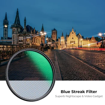 K & F Concept 49-82 мм Blue Streak Filter Фотографско Оптично Стъкло Зелена Филм Streak Flare Обективи за Фотоапарати Филтри Nano-X 62 mm 67 mm Изображение 2