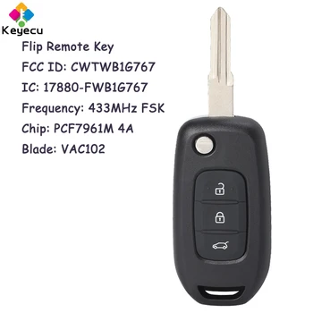 KEYECU Флип-Автомобилен Ключ с Дистанционно Управление с 3 Бутона VAC102 Blade за Renault Kadjar Captur Megane 3 Symbol Fob FCC ID: CWTWB1G767