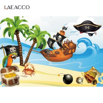 Laeacco, Летен Крайморски плаж, Pirate Плаване с лодка, Палми, Парти по случай рождения Ден на детето, на Живописен Фон за снимки, Фон за снимки