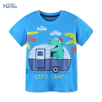 Little maven / Детски дрехи 2024, Летни блузи, Нова Скъпа детски дрехи, тениски за по-малките момчета, тениски с динозавром от картун 
