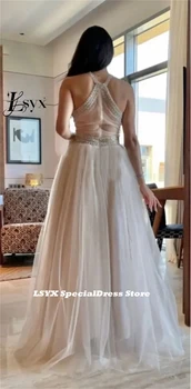 LSYX Елегантни блестящи рокли за бала от тюл трапецовидна форма, вечерни рокли трапецовидна форма с дължина до пода, вечерна рокля за гостите на сватбата Изображение 2