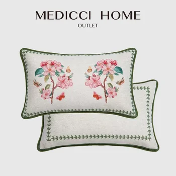 Medicci Home Пеперуди и цветя, Бегониите, Декоративна лумбална калъфка 30x50 см, френска калъфка в стил ретро Лукс за канапе-легло