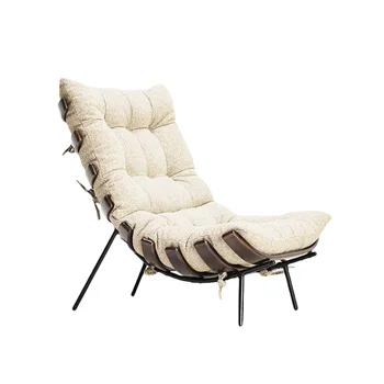 Nordic Comfort Единична Диван-стол с възглавница, стол, за да си площ от кожа и неръждаема стомана, стол Барселона