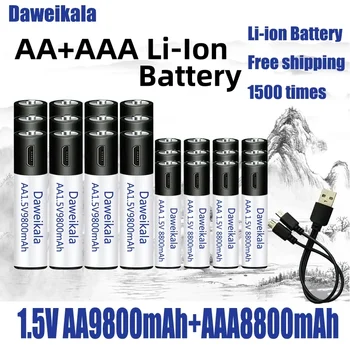 Nuevo AA + AAA1.5V USB Акумулаторна батерия AA 9800 ма/AAA 8800 mah литиево-йонни батерии за детски играчки, часовници, MP3 плейър, термометър + Кабел