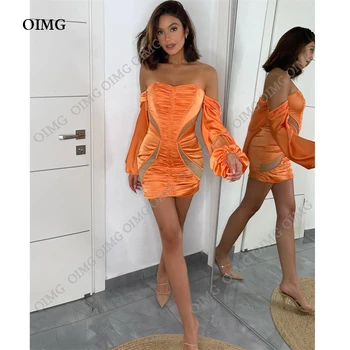 OIMG Orange Секси Сладки Къси рокли за бала, без презрамки, с пищни ръкави, рокля за коктейл мини-момичета, вечерни рокли за дейности, Vestidos