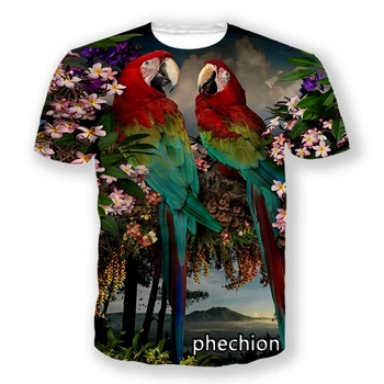 phechion Нова мода мъжки/дамски ежедневни тениски с 3D принтом pretty parrot art, спортни летни блузи в стил хип-хоп, L104