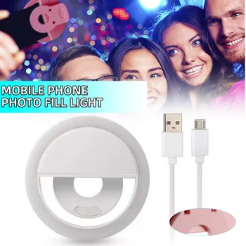 Pohiks 1 бр. светодиоден пръстен за селфи Преносим USB акумулаторна обектив за мобилен телефон Пръстен светлини за селфи за телефони, таблети