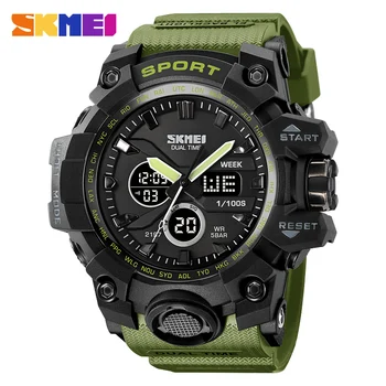 SKMEI Мъжки електронни спортни часовници 2 Time watche, хронометър, аларма със задно осветяване, водоустойчив кварцов часовник reloj hombre 2197