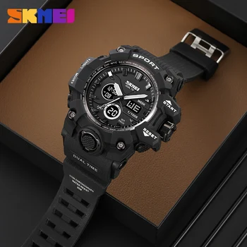 SKMEI Мъжки електронни спортни часовници 2 Time watche, хронометър, аларма със задно осветяване, водоустойчив кварцов часовник reloj hombre 2197 Изображение 2