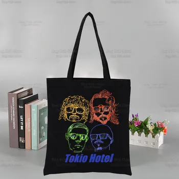 Tokio Hotel Group Music Y2K Rock, Женствена чанта за пазаруване, холщовая чанта-тоут, чанти през рамо, Пазарска чанта, чанта от черен плат, екологично Чисти Изображение 2