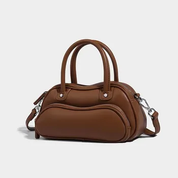 Trend нишевый дизайн, ретро-однотонная bag-въздушна възглавница, модни проста чанта, чанта през рамо с голям капацитет, луксозна чанта Изображение 2