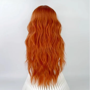 VICWIG Оранжево Дълги Вълнообразни къдрава синтетични женски перуки с бретон за cosplay Лолита Перука от естествена коса за дневна партита Изображение 2
