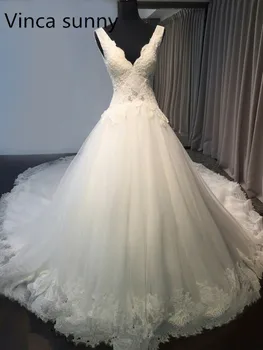 vinca sunny 2021 бяла бална рокля сватбена рокля Придворен Струята С Къс Ръкав лейси апликация Vestido De Noiva Шаферски Рокли, размер