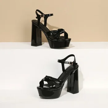 Zapatos Mujer / 2022 Луксозни Сандали; Дамски Дизайнерски Вечерни Сватбени Обувки на платформа с отворени пръсти и висок ток 12,5 см; Големи размери на A-0133