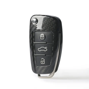 Авто Сгъваем Ключодържател От Въглеродни Влакна Case Cover Ключодържател Rmote Smart Box Подстригване на Shell За Audi A3 A4 TT R8 Q3 Q5 A1 A5 A6 Q7, R8 A8 S3 Изображение 2