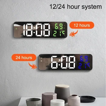 Автоматично будилник с led на захранването Часовници за влажността Температура Стенен Дисплей с яркост от Дата Големи часовници с батерии Дигитални стенни