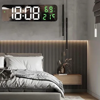 Автоматично будилник с led на захранването Часовници за влажността Температура Стенен Дисплей с яркост от Дата Големи часовници с батерии Дигитални стенни Изображение 2