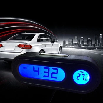Автомобилни мини електронни часовници, часовник на арматурното табло, светлинен термометър, Черен цифров дисплей, Аксесоари за полагане на автомобили Изображение 2