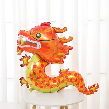 Алуминиево фолио Китайски дракон Плаващ балон 2024 Година на Дракона Карикатура на 3D Цветен Зодиакален Знак балон-талисман Детски играчки Изображение 2