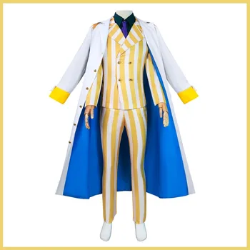 Аниме Gorousei Kizaru Borsalino Kizaru Cosplay костюм Адмиральская форма Костюм в жълта ивица Мъжки Кралят костюм за Хелоуин Кралят комплект Изображение 2