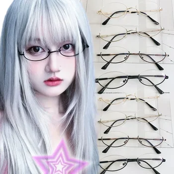 Аниме Полукадровые очила Harajuku Реколта Метални Овални Оптични очила, без лещи, очила за момичета, очила за cosplay, снимки, очила Изображение 2