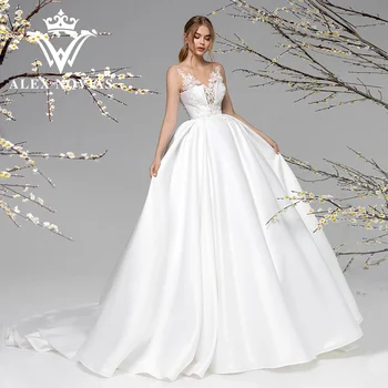 Бална рокля АЛЕКС НОВИАС, Атласное сватбена рокля 2023, Невидим отвор, бродерия, Кралско сватбена рокля, Vestidos Novias De Saten