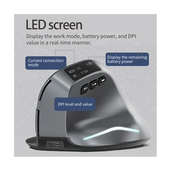 Безжична мишка с Bluetooth с OLED екран, USB RGB Акумулаторна мишката, за компютър, лаптоп, таблет Ергономия Игри на мишката Изображение 2